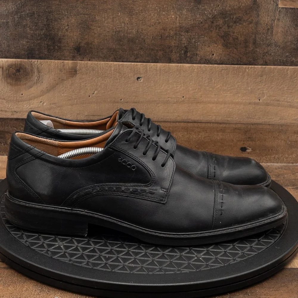 ECCO CAP TOE BLACK LEATHER MENS OXFORDS DRESS SHOES BUSINESS CASUAL SIZE 12/46